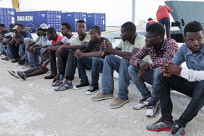 Some of the migrants detained by the Defence Force in Exuma.