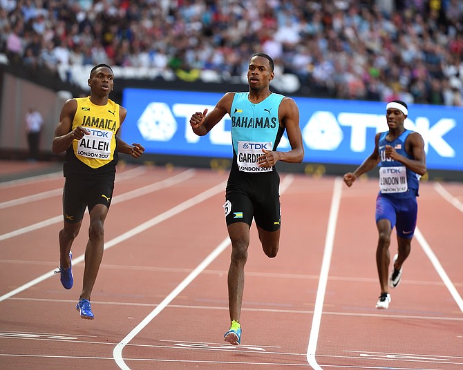 Steven Gardiner on his way to a new national record in his semifinal. Photo: Kermit Taylor/Bahamas Athletics