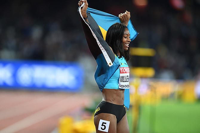 Shaunae Miller-Uibo celebrates winning the bronze in the 200m. Photo: Kermit Taylor/Bahamas Athletics