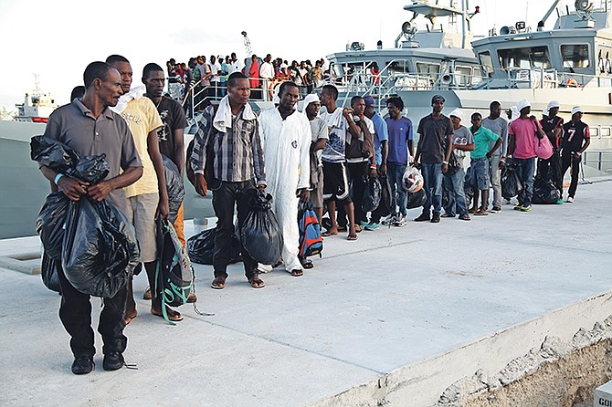 Undocumented migrants at Coral Harbour Base. Photo: Marine Seaman Michael Turner II/RBDF