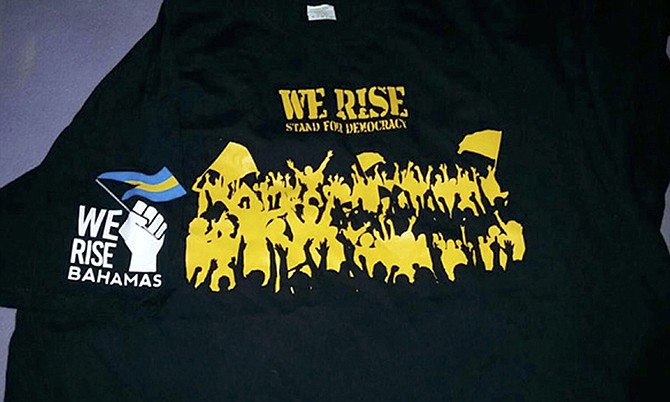 We Rise T-shirts on show ahead of the group’s planned protest on September 2. 