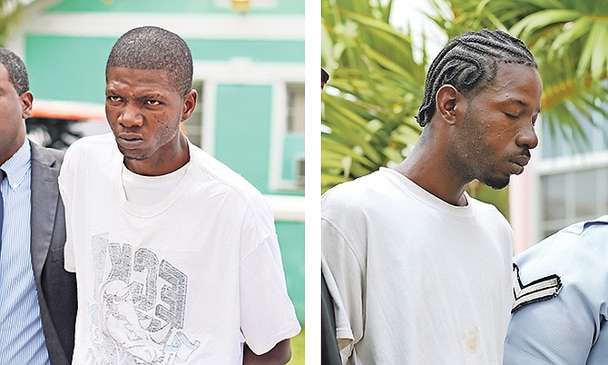 TRAVIS KNOWLES, 27 (left), and Valentino Knowles, 29, outside court. Photos: Terrel W. Carey/Tribune Staff