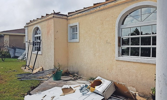 The home of the Roberts family in Grand Bahama which was damaged by a tornado on Sunday. Photo: Denise Maycock
