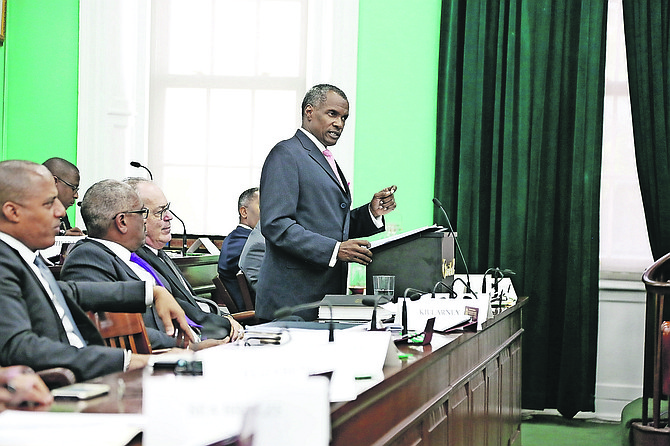 Works Minister Desmond Bannister in the House of Assembly yesterday. Photo: Terrel W. Carey/Tribune Staff