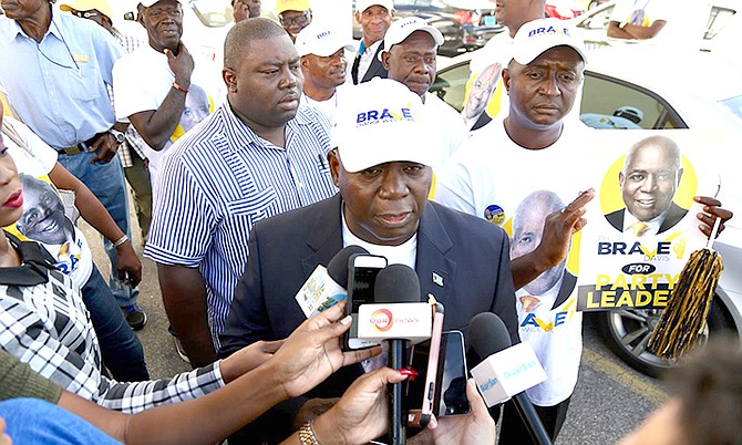 PLP interim Leader Philip 'Brave' Davis speaks to the media yesterday. Photo: Terrel W Carey/Tribune staff