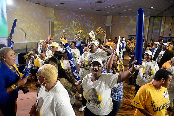 Celebrations in the convention hall at the Melia after the announcement of the results.
