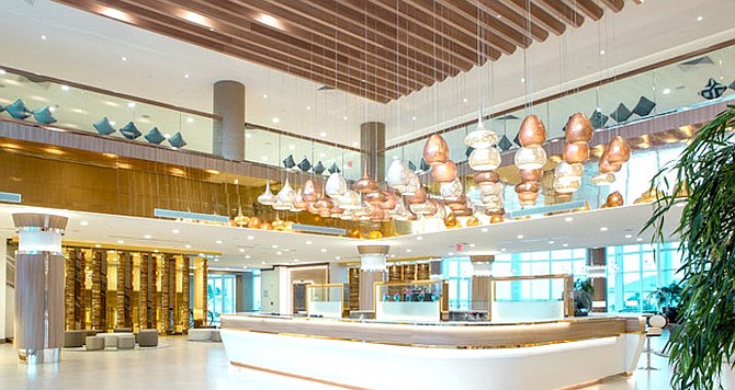 The interior of the hotel at Resorts World Bimini.
