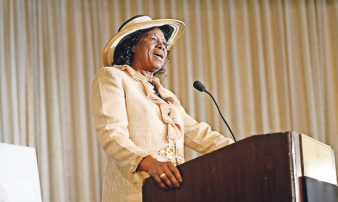 Cynthia “Mother” Pratt speaking at her official book launch at the British Colonial Hilton. Photo: Shawn Hanna/Tribune Staff

