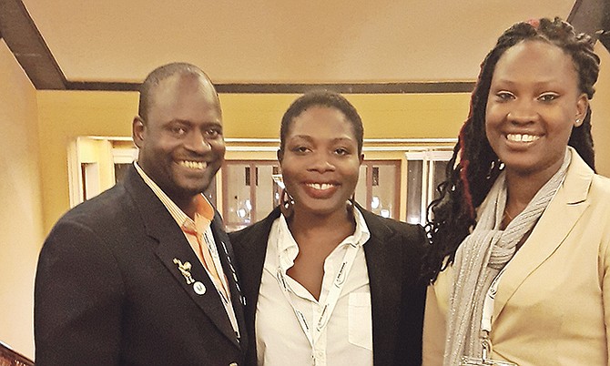 From left, Gold award holders Clifton Francis, Arvis Mortimer and Jacquette Maycock, who attended the International Gold Event in Prague, Czech Republic. Photo: GGYA