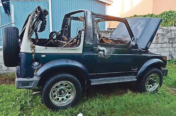 Rodney Moncur’s burnt out car

