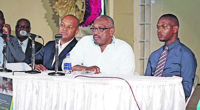 Prime Minister Dr Hubert Minnis at Grant’s Town Wesley Methodist Church Hall on Thursday night. Photo: Terrel W. Carey/Tribune staff)