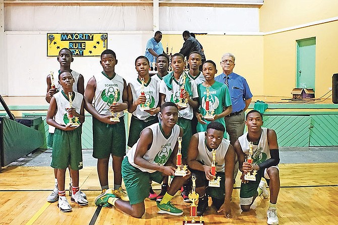 CHAMPIONS: Akhepran Academy junior boys completed a perfect run through their division to successfully defended their title in the fifth annual Freedom Baptist Academy Majority Day Rule Basketball Tournament yesterday at the Anatol Rodgers Gymnasium.

Photos: Terrel W Carey/Tribune Staff

 