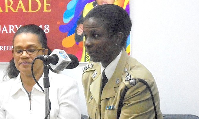 Chief Supt Loretta Mackey speaks at a press conference held at GB Junkanoo Committee's Office to announce the postponement of the 19th Annual City of Freeport Junior Junkanoo Parade in Grand Bahama due to inclement weather forecast.   

