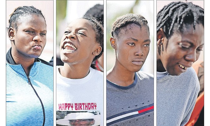 Thea Williams, Davanya Lawes, Dervinique Edwards and Zaria Burrows at court yesterday to be charged with the murder of Breanna Mackey. Photos: Shawn Hanna/Tribune staff