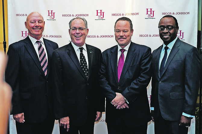 Philip Dunkley, QC; Minister of Financial Services, Trade and Industry and Immigration Brent Symonette; Attorney General Carl Bethel and Higgs & Johnson Managing Partner Oscar Johnson Jr.