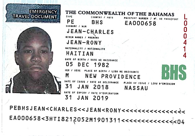 THE emergency travel document for Bahamas-born deportee Jean Rony Jean-Charles.
