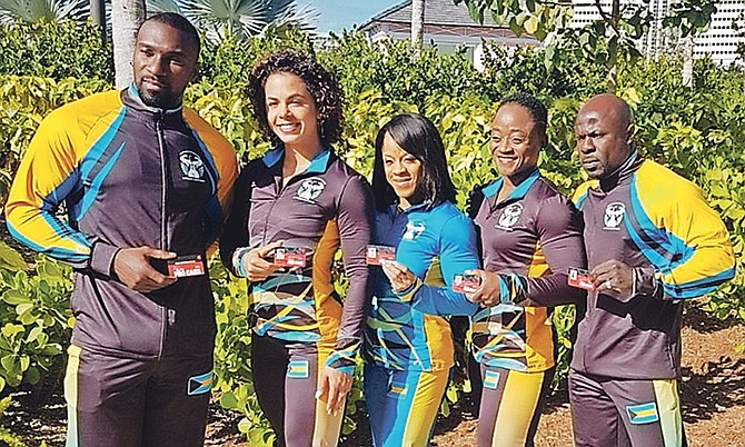 BODYBUILDERS (l-r) Enderich Rahming, Angelika Wallace-Whitfield, Lorraine LaFleur, Tanya Moxey-Cleare and Jimmy Norius.
