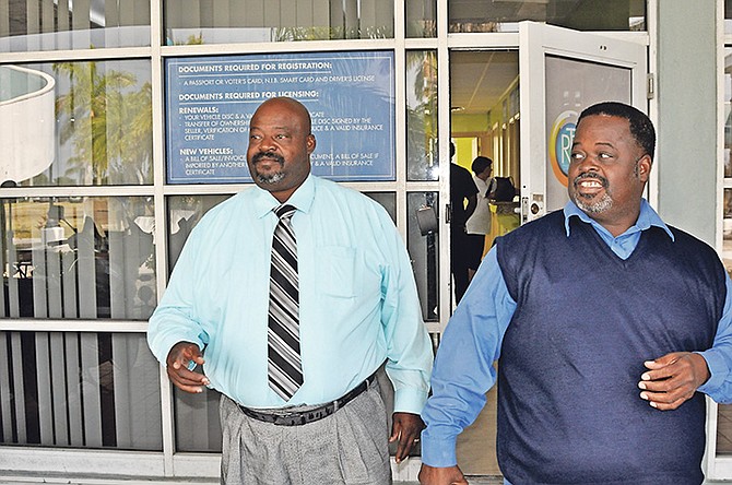 A small number of taxicab drivers in Grand Bahama gathered at the Road Traffic Department on Monday to express their frustration over alleged unfair practices involving tour operators at Freeport Harbour. Wayne Rolle, right, is seen leaving after filing a complaint. Photo: Vandyke Hepburn.