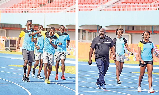 The Bahamas Team is pictured training for the 2018 CARIFTA Games on this weekend. Photo: Shawn Hanna/Tribune Staff