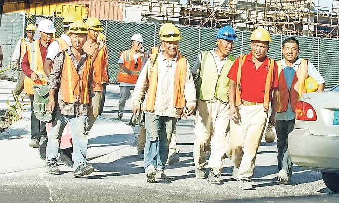 CHINESE workers at The Pointe development in downtown Nassau. Photo: Terrel W Carey/Tribune staff