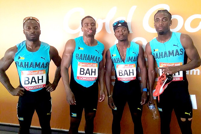 The Bahamas men's 4x400 team of Ramon Miller, Michael Mathieu, Alozo Russell and Ojay Ferguson.