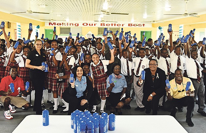 A team from Sandals Royal Bahamian recently visited Garvin Tynes Primary School to work with the students on Earth Day activities and encourage the adoption of reusable water bottles.

