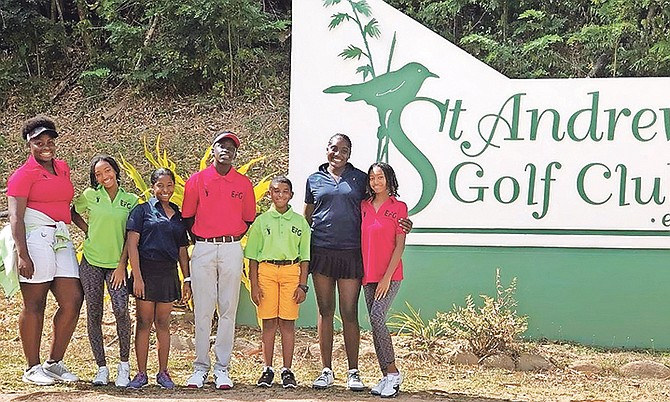 Junior golfers Ashley, Tia, Riya, Zion, Rhan, A'marie and Nyah are pictured above from left to right.