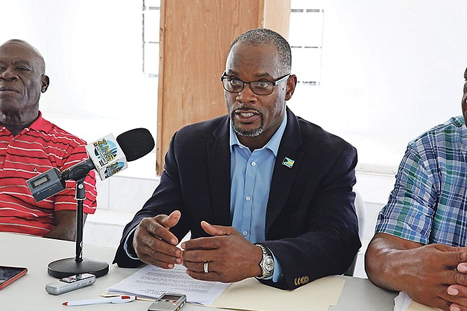 Iram Lewis at a press conference in Grand Bahama on Monday.

Photo: Lisa Davis/BIS

