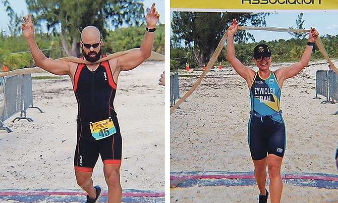 Men's overall winner Jorge Marcos and women's overall winner Anna Zywiolek.