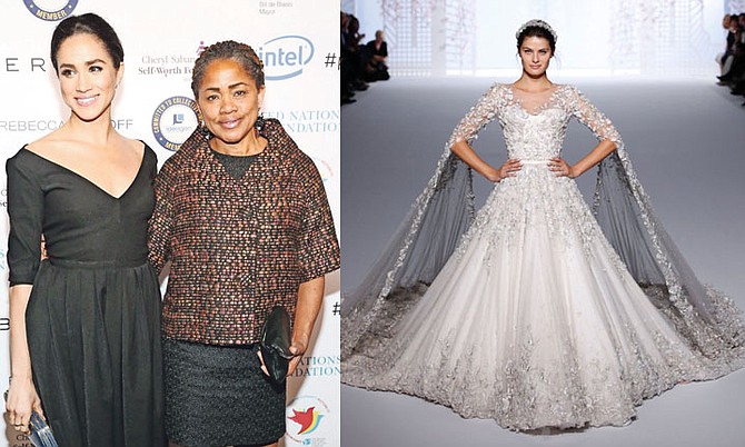 LEFT: Meghan Markle and her mother, Doria Ragland.
RIGHT: The 2016 showstopper by Ralph & Russo, the fashion house believed to be designing Meghan Markle’s dress.