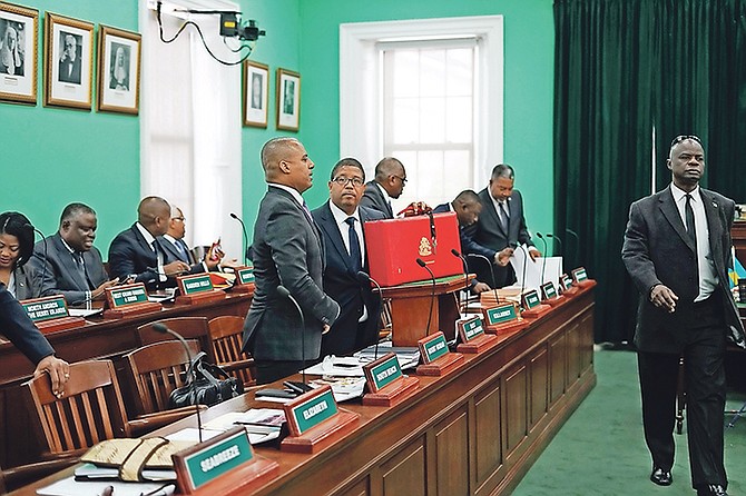 The FNM government members at the Budget communication delivered in the House of Assembly by Deputy Prime Minister Peter Turnquest. Photo: Terrel W. Carey/Tribune Staff