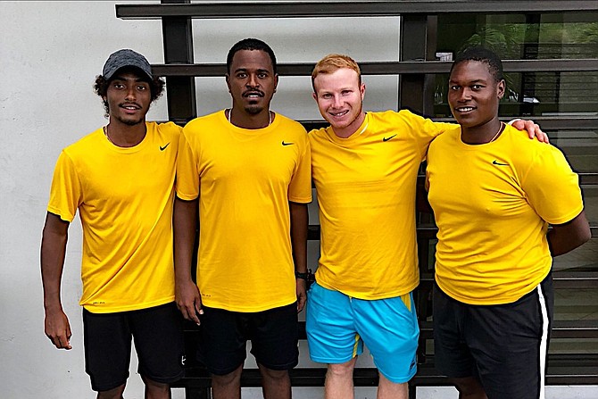 Bahamas Davis Cup team of Jody Turnquest, captain Marvin Rolle, Baker Newman and Philip Major Jr. 