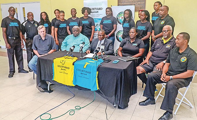 Minister of Youth, Sports and Culture Michael Pintard makes comments at the announcement of the women's national team. Photo - John Nutt. 10th Year Seniors.