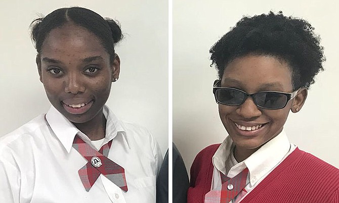 Young scientists Carmetta Barry, left, and Maxanna Lloyd.