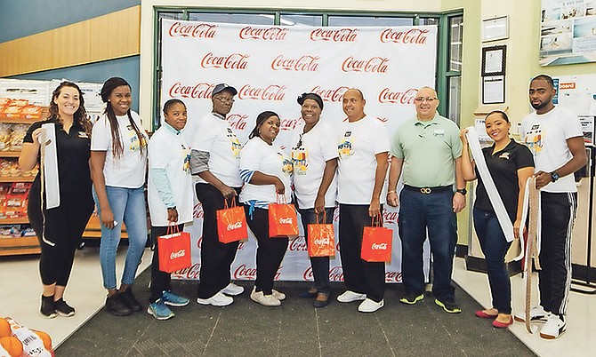 From left, Gabriella Suighi, CBC marketing manager – activations; Mona Moss, CBC marketing team; with finalists Rayvonne Bethel; Elizabeth Innis; Dereka Moultrie; Evletta Johnson; Edward Burrows; Mr Russell, Cable Beach Quality Supermarket manager; Nikia Wells, CBC marketing manager – communications; and Valentino Johnson, CBC marketing team.

 