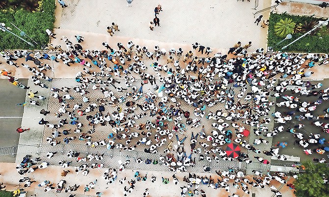 An aerial view of protestors on bay street. Photo: Terrel W. Carey/Tribune Staff