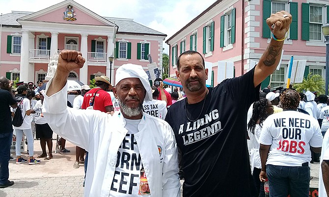INIGO 'NAUGHTY' ZENICAZELAYA at Thursday's protest march alongside Rodney Moncur.