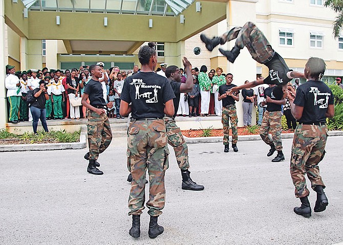 RBDF Rangers performing a fitness routine at the passing out ceremony in Grand Bahama.