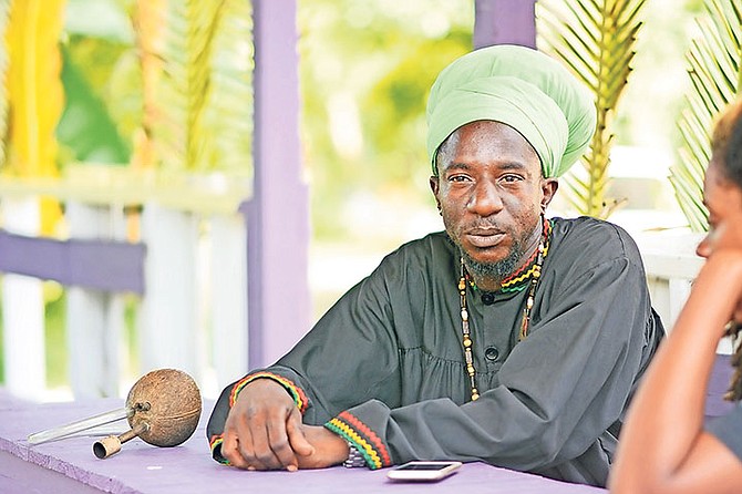 Priest Jevon Thompson at the Bobo Ashanti camp yesterday. Photo: Shawn Hanna/Tribune Staff

 