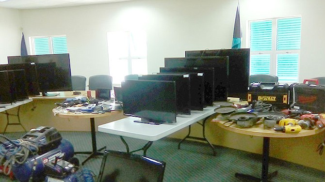 Stolen items which were displayed at Police Headquarters.
