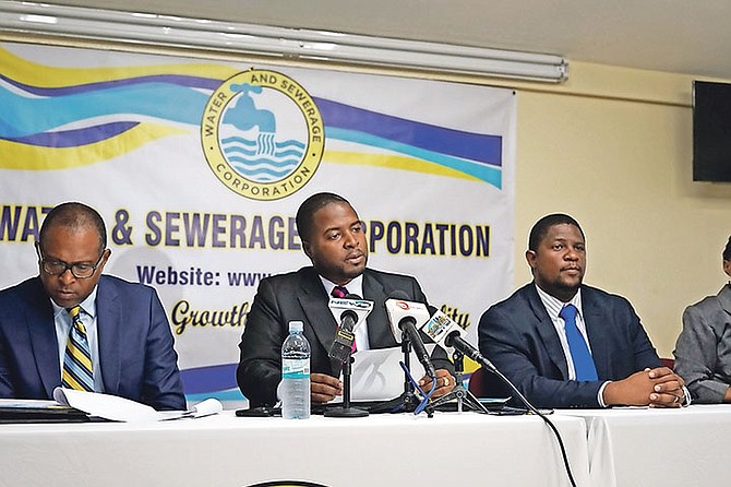 WSC executive chairman Adrian Gibson at the Water and Sewerage press conference at WSC headquarters. Photo: Terrel W Carey/Tribune Staff

 