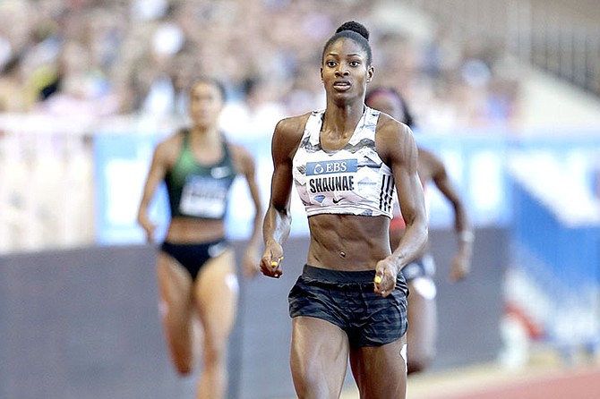 Shaunae Miller-Uibo competes in the women's 400m during the IAAF Diamond League Athletics meeting at the Louis II Stadium in Monaco, Friday. (AP Photo/Claude Paris)

