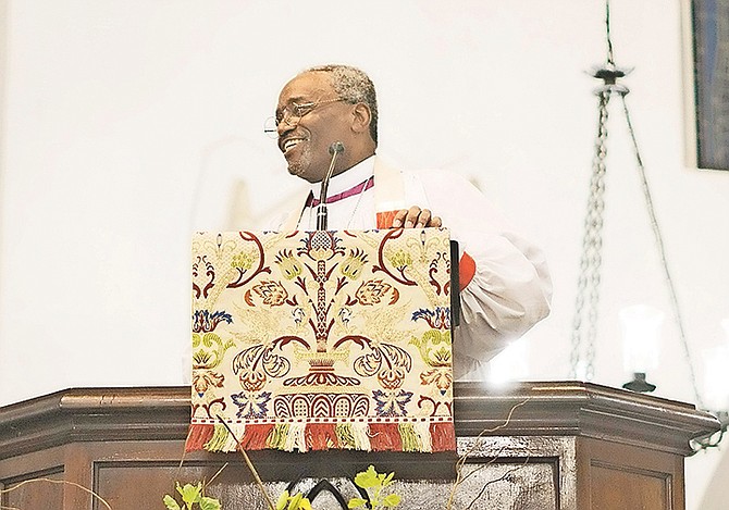 Bishop Michael Curry speaking in Christ Church Cathedral. Photo: Shawn Hanna/Tribune staff