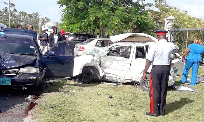 The scene of the crash on the Western Road south of Mount Pleasant Village. Photo: Terrel W Carey/Tribune staff