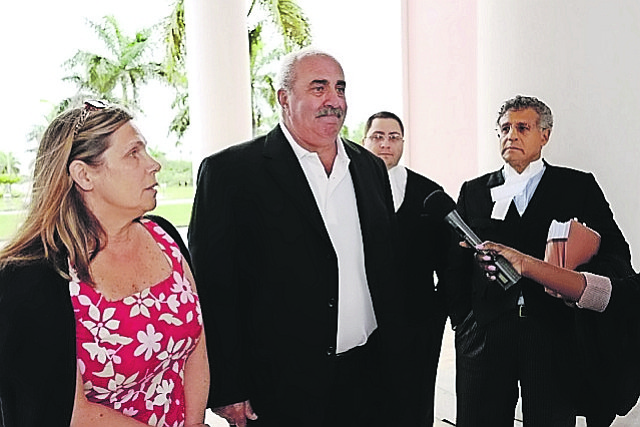 BRUNO RUFA being interviewed after a previous court appearance, alongside Sarah Georgiou and, right, Fred Smith QC.