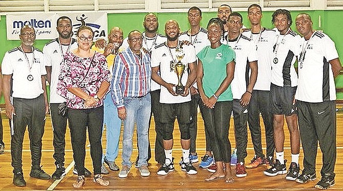 The Bahamas men's volleyball team receive their silver medals.