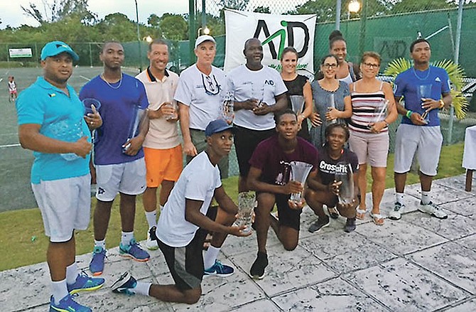 Finalists of the 26th annual AID Clay Court Championships with their awards.