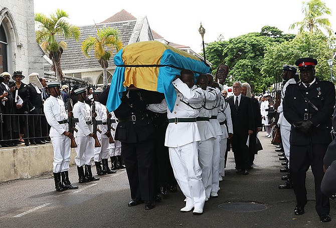 The scene at the funeral of Chief Justice Sir Stephen Isaacs on Friday. (BIS Photo/Patrick Hanna)