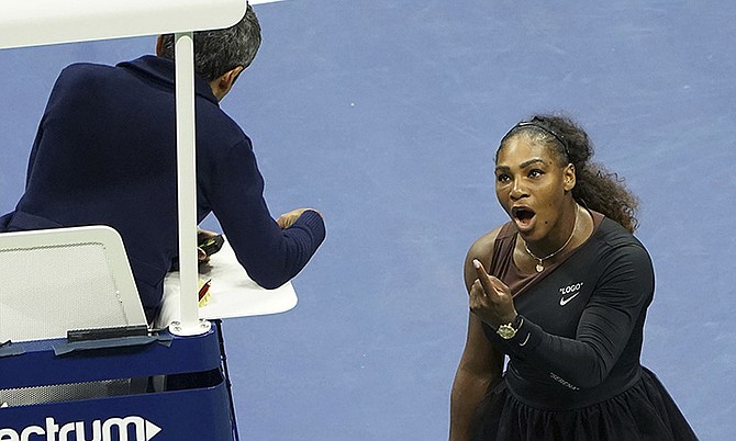 Serena Williams argues with chair umpire Carlos Ramos during the match against Naomi Osaka. (AP)
 
