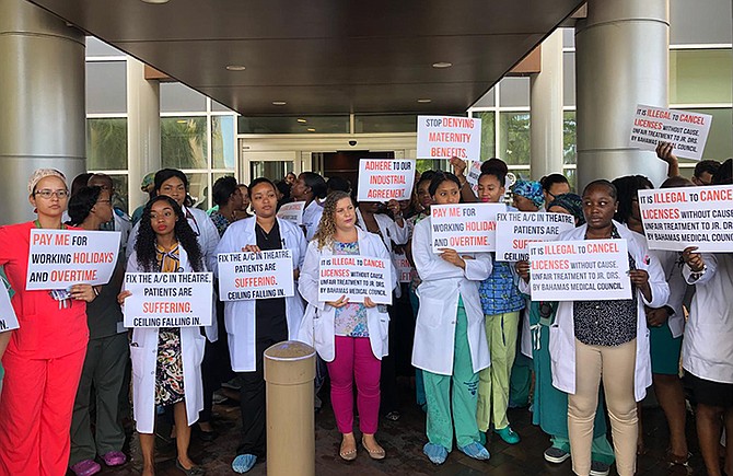 Practitioners in a recent protest outside PMH. Photo Riel Major